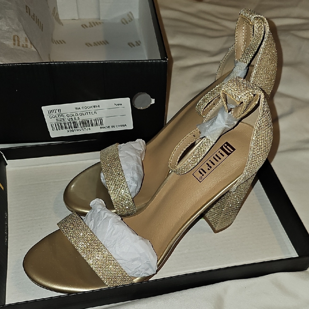Gold Rhinestone Heels with Block Heel